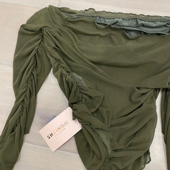SHEIN Olive Green Ruched Blouse - Picture 2 of 4